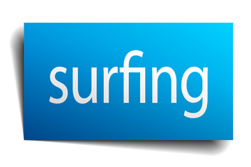 surfing blue paper sign on white background