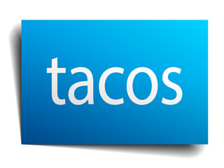 tacos blue paper sign isolated on white