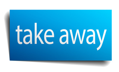 take away blue paper sign isolated on white