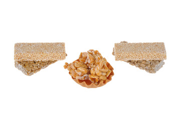 Kozinaki, nuts isolated on white