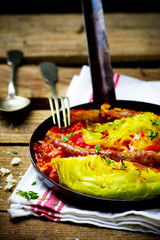 The baked cabbage with sausages