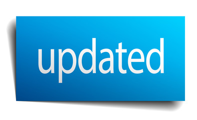 updated blue paper sign isolated on white