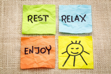 rest, relax and enjoy on sticky notes