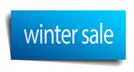winter sale blue paper sign isolated on white