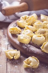 Homemade raw Italian tortellini 