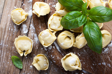 Homemade raw Italian tortellini 