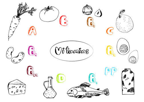 vector set of basic vitamins from food