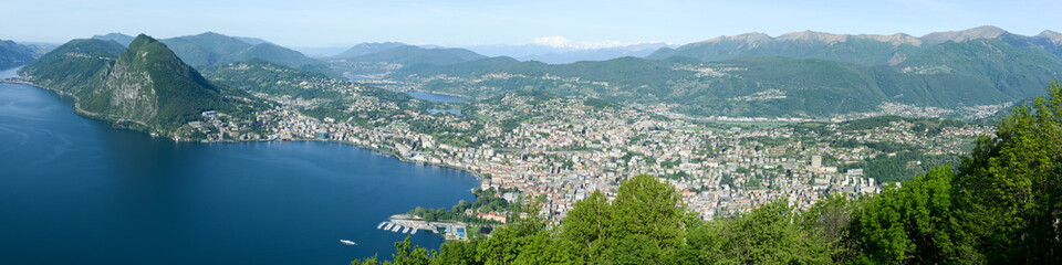 Panorama of the Gulf of Lugano from Mount Bre