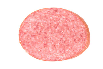 One piece of sausage isolated on white background