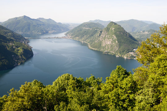 Image of the Gulf of Lugano from Monte Bre