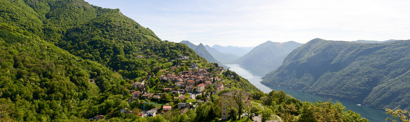 Fototapeta na wymiar Panorama at the village of Bre over lake Lugano
