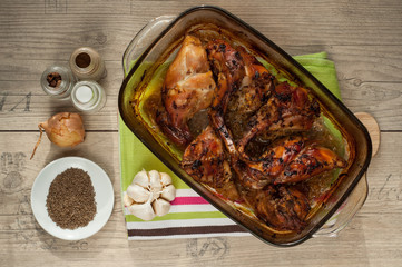 baked rabbit meat with cabbage and dumpling