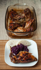 baked rabbit meat with cabbage and dumpling