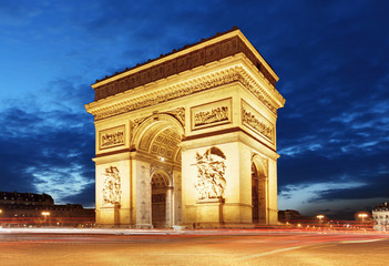 Arc De Triomphe and light trails, Paris