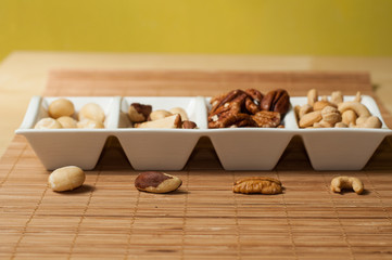 mix of nuts, para cashew brazil macadamian pecan