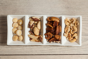 mix of nuts, para cashew brazil macadamian pecan