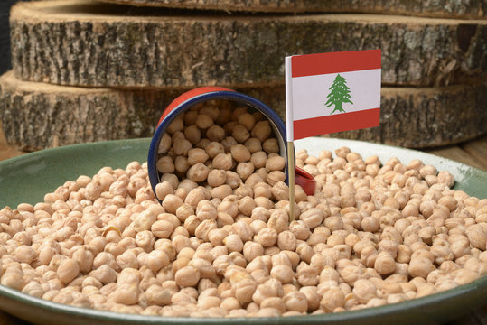 Chickpeas or Garbanzo Beans With Lebanon Flag