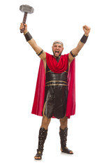 Gladiator with hammer isolated on white
