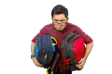 Fototapeta premium Young man with bags isolated on white