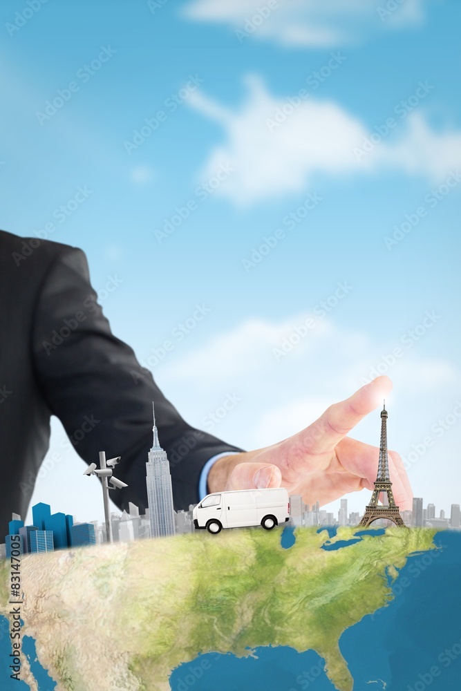 Poster composite image of businessman hand pointing something
