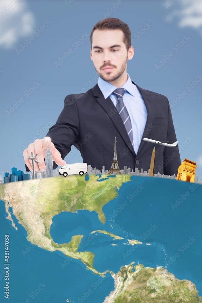 Poster composite image of cheerful businessman pointing at camera