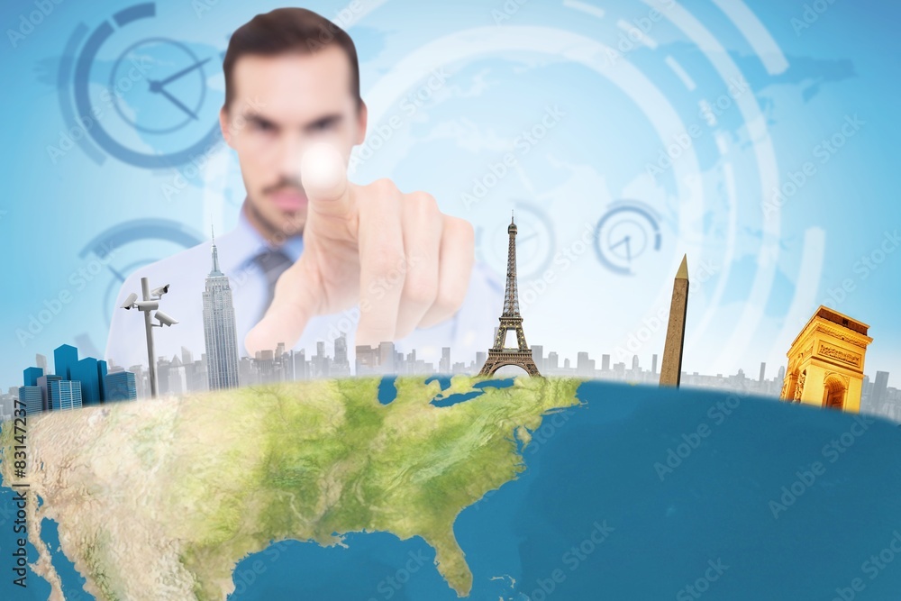 Aufkleber composite image of businessman with glasses pointing something