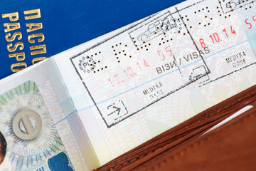 Close up Schengen visa in the passport