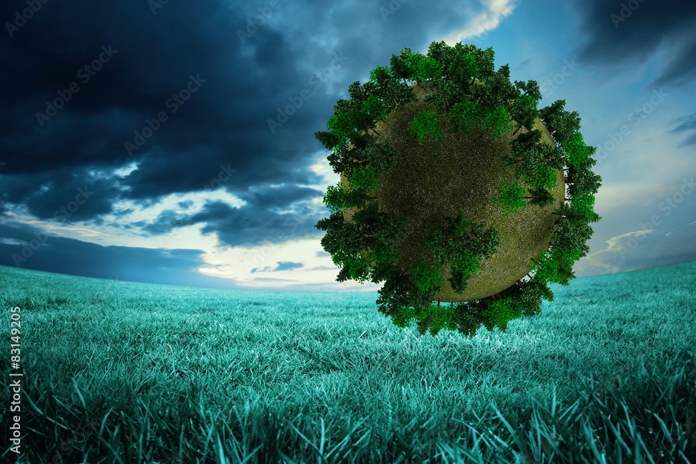 Poster Composite image of sphere covered with forest
