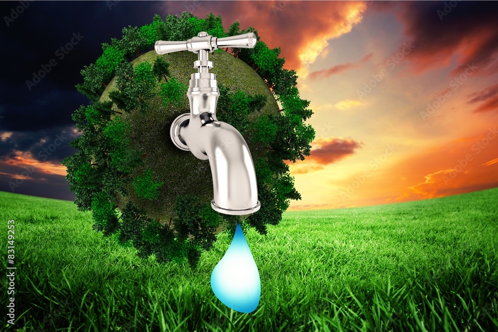 Poster composite image of earth with faucet