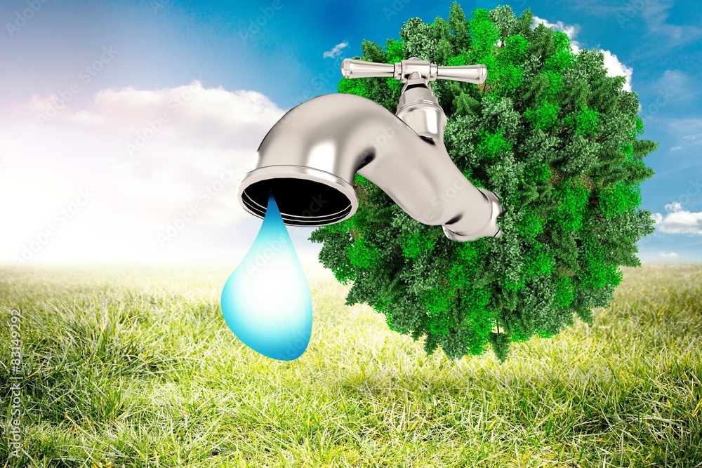 Poster composite image of earth with faucet