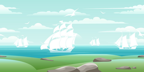 Fototapeta na wymiar Sea landscape with ships