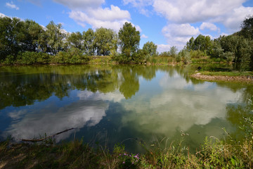 Calm pond during day