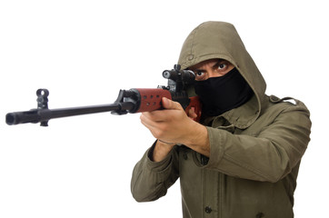 Man with a gun isolated on white