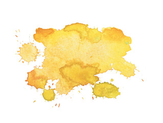 Abstract watercolor aquarelle hand drawn yellow drop splatter