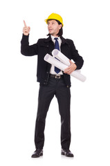 Young construction architect isolated on the white