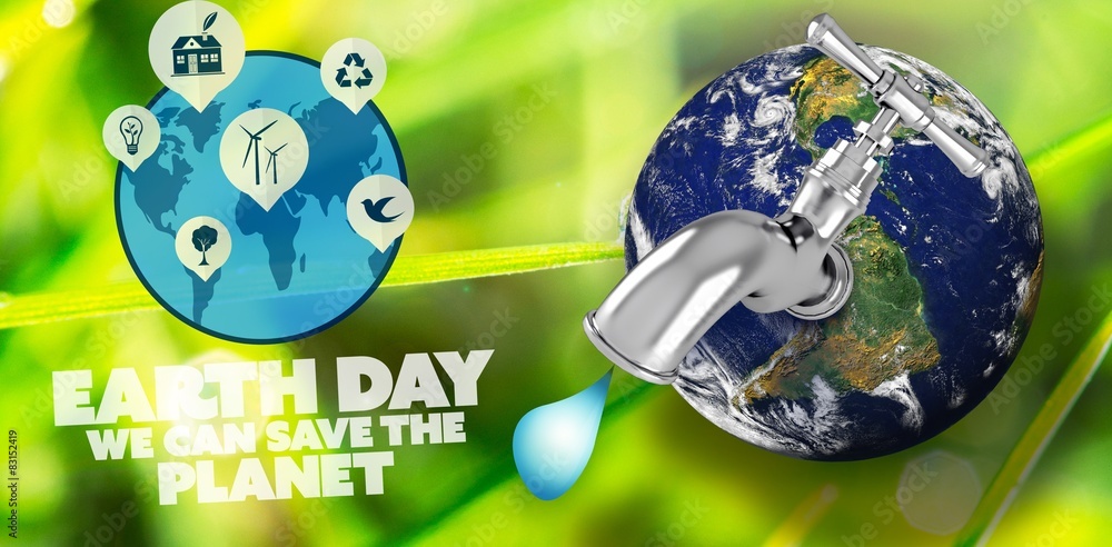 Poster composite image of earth with faucet