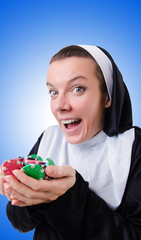 Nun in the gambling concept