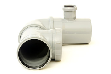 New gray drain pipe isolated on a white background 