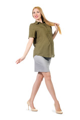 Beautiful pregnant woman isolated on white