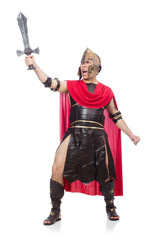 Fototapeta premium Gladiator holding sword isolated on white
