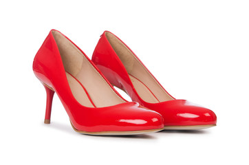 Red woman shoes isolated on the white background