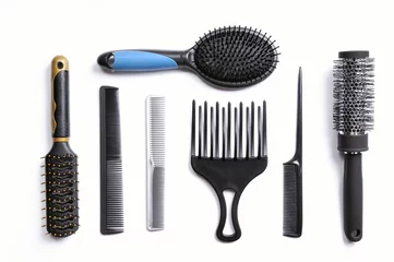 Poster Salon de coiffure hairdresser brushes set isolated