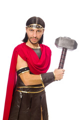 Gladiator with hammer isolated on white