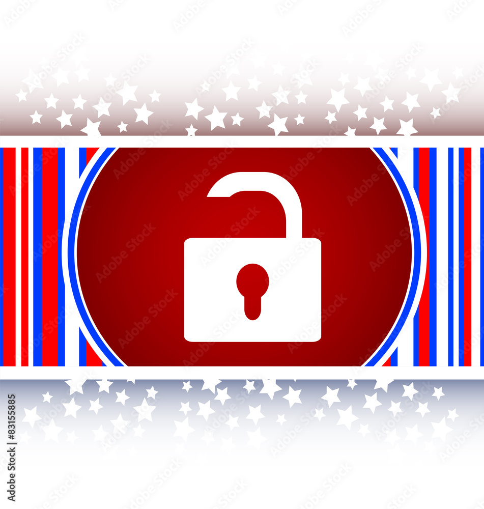 Poster open lock glossy button isolated over white background vector