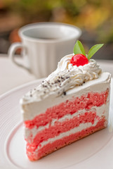strawberry cake with coffee cup