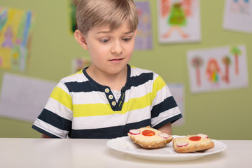 Boy doesn't like his sandwiches