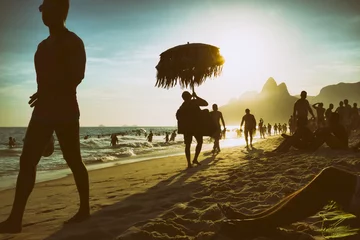 Foto op Canvas Ipanema Beach Rio de Janeiro Brazil Sunset Silhouettes © lazyllama