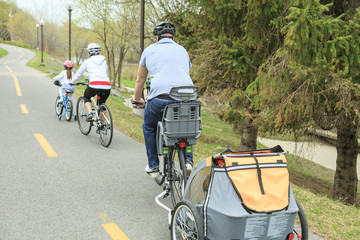 Family having fun on bikes