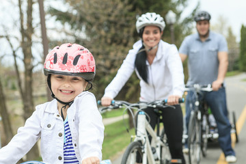 Family having fun on bikes