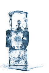 Melting ice cube stack with water